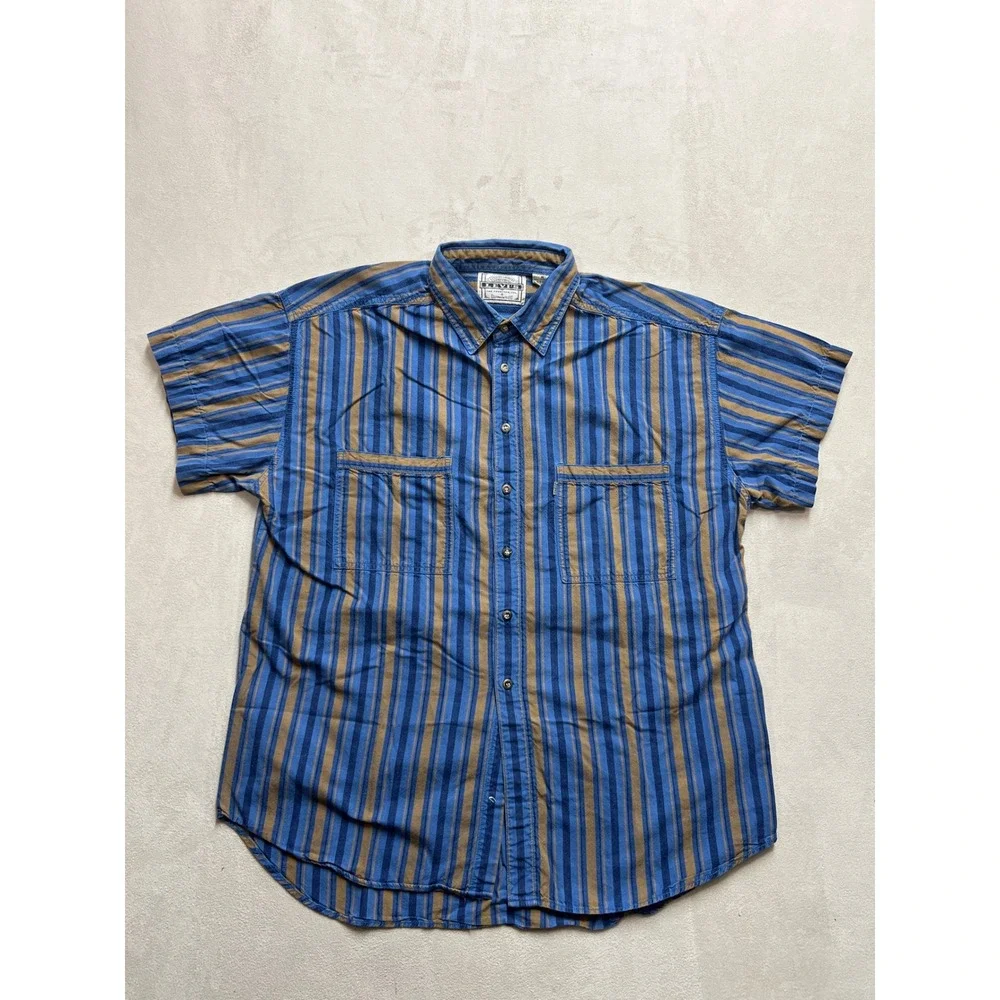 Levis Mens Short Sleeve Button Down Striped Shirt Blue Tan Cotton 65079-8504 M